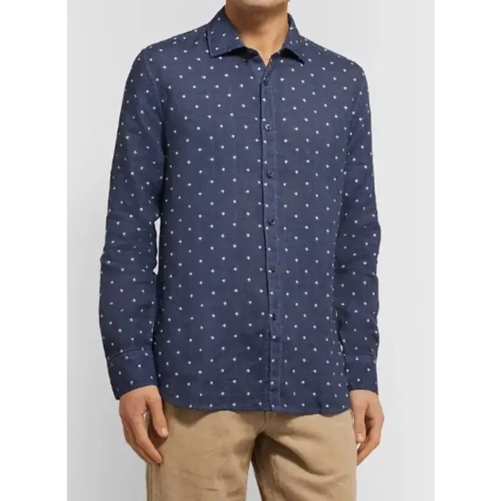 120% Lino Polka Dot Dress Shirt Sz Sz L Mens